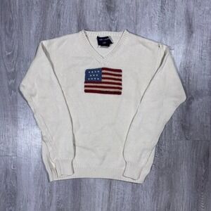 Vintage Polo Ralph Lauren American Flag Knit Cotton Sweater